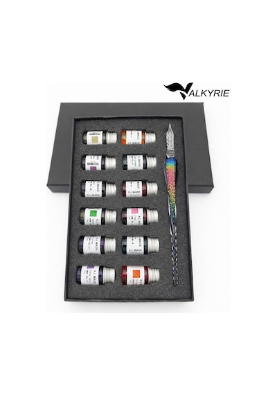 Valkyrie Gökkuşağı Cam Kalem Seti 12 Renk Mürekkep Hediyeli Kristal Dip Pen Kaligrafi, Sanat Ve Hobi Kalemi