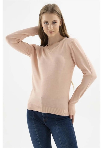 Fashion Friends Kadın V Yaka Kazak 23k0244k1 Pudra