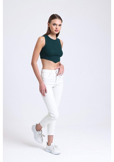 Hiccup Önü V Şekilli Bisiklet Yaka Crop Top Sacramento Yeşili