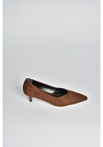 Fox Shoes V404090302 Kahverengi Süet Sivri Burun Alçak Topuklu Kadın Ayakkabı Kahverengi