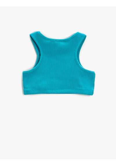 Koton Pencere Detaylı Crop Üst Ribanalı Kolsuz Pamuklu Turkuaz 2skg30111ak