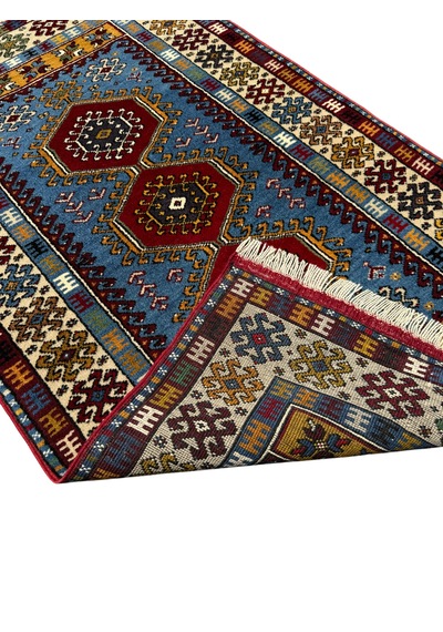 El Dokuma Sıfır Yahyalı Halısı 87x150 Mavi %100 Yün Kök Boya Halı