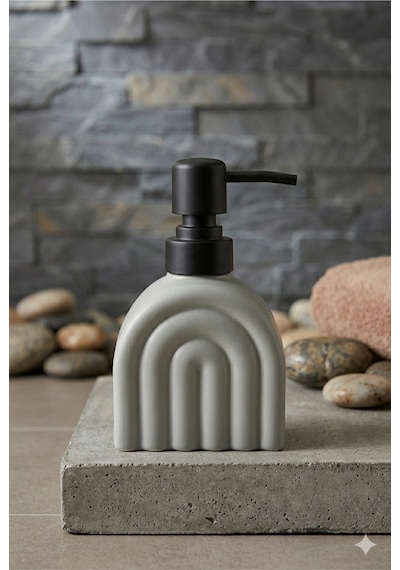 Buççin Online Mağaza Modern Kemer Desenli, Minimal İskandinav Cam Sıvı Sabunluk - 250 Ml - 9 X 9 X 6 Cm Cam Gri Çok Renkli
