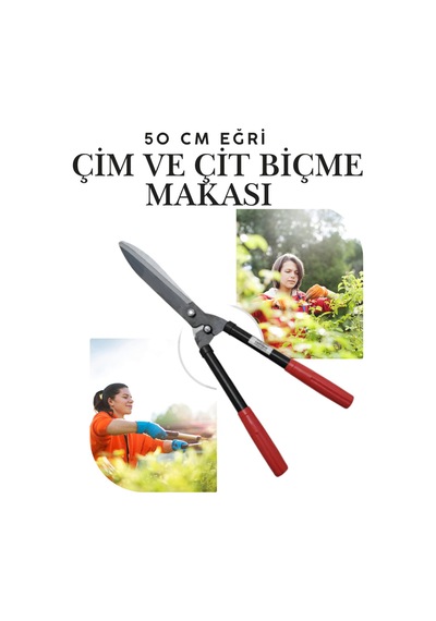 50 Cm Eğri Çim Budama Makası Plastik Saplı Metal Bıçaklı Bahçe Budama Çalı Ve Çimen Biçme Makası