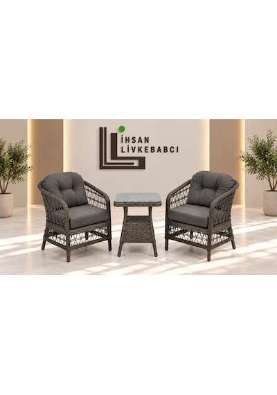 Rattan Bahçe Ve Balkon Takımı Alara Model 1+1 2 Kişilik Antrasit