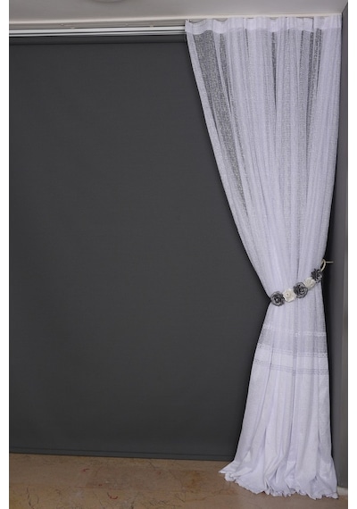 X Model Beyaz Renk Dikilmiş Pileli Fon Perde 300x260 Cm