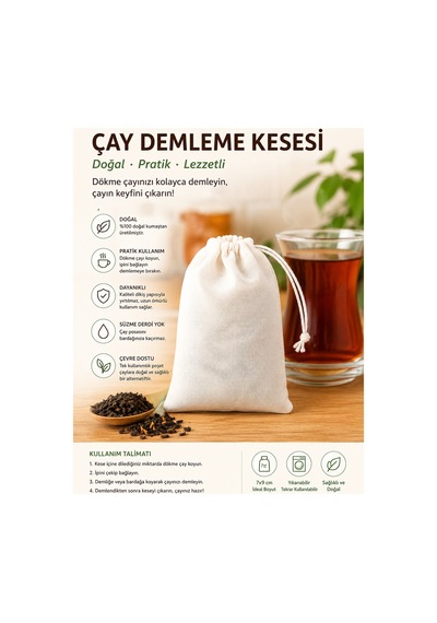 Yıkanabilir Ve Tekrar Kullanılabilir Çay Demleme Kesesi Pratik İpli Süzme Torbası Diğer