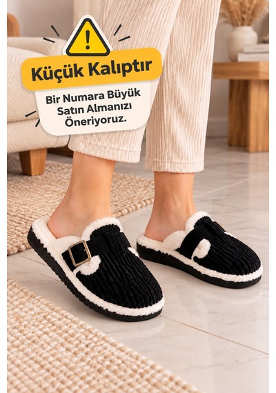 Wordex Slc 2308 Yumuşak İçi Peluşlu Kışlık Sıcak Tutan Kadın Ev Terliği Siyah