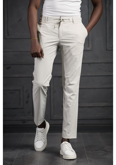 Akçaylar Beli Lastikli Ve İplikli Likralı Yazlık İnce Paraşüt Kumaş Jogger Pantolon Krem