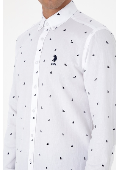 U.S. Polo Assn. Erkek Beyaz Uzun Kollu Desenli Gömlek 50316561-VR013
