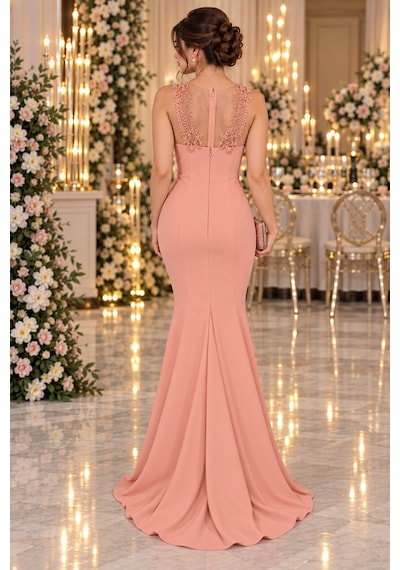 Gül&can Butik Pudra Pembesi Taş İşlemeli Balık Abiye Elbise Pembe