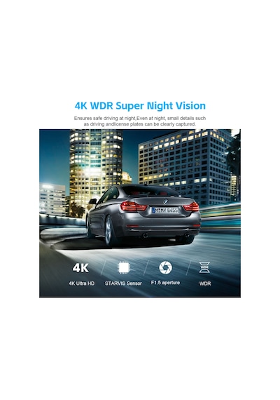 V26c 4k Wifi Araç Kamerası Çift Kamera, Gece Görüşü, Gps Ve G-sensör Desteği
