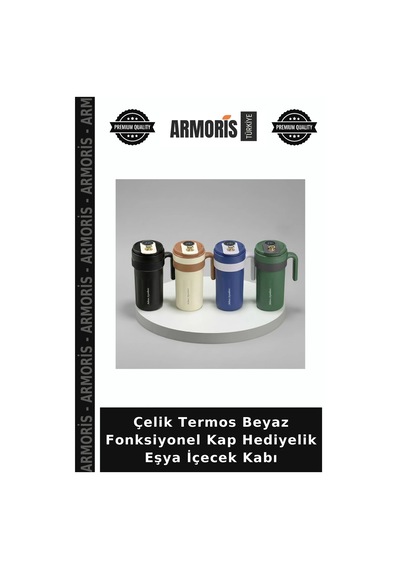 Çelik Termos Beyaz Fonksiyonel Kap Hediyelik Eşya İçecek Kabı Çok Renkli