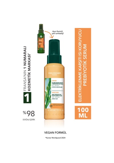 Yves Rocher Elektriklenme Karşıtı Isı Koruyucu Prebiyotik Serum - Asi Ve Kabarık Saçlar/lissage - Vegan 100 Ml