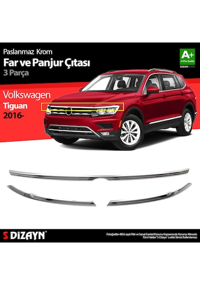 S-Dizayn Vw Tiguan Krom Far Üst Çıtası 3 Prç. 2016-2020