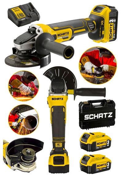 Schatz Brushless Motor 21v 3.0 Ah Çift Akülü Spiral Taşlama Makinesi Devir Ayarlı Şarjlı Taşlama 125mm Sarı