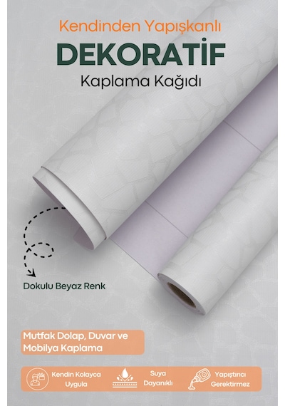 Technosmart 60cmx300cm Kendinden Yapışkanlı Desenli Beyaz Pvc Kaplama