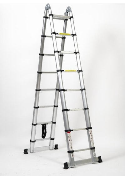 Cardilife 250 + 250 Cm. - 8+8 Basamaklı Alüminyum Teleskopik Merdiven - A Tipi Uzayan Merdiven 8+8 Basamaklı