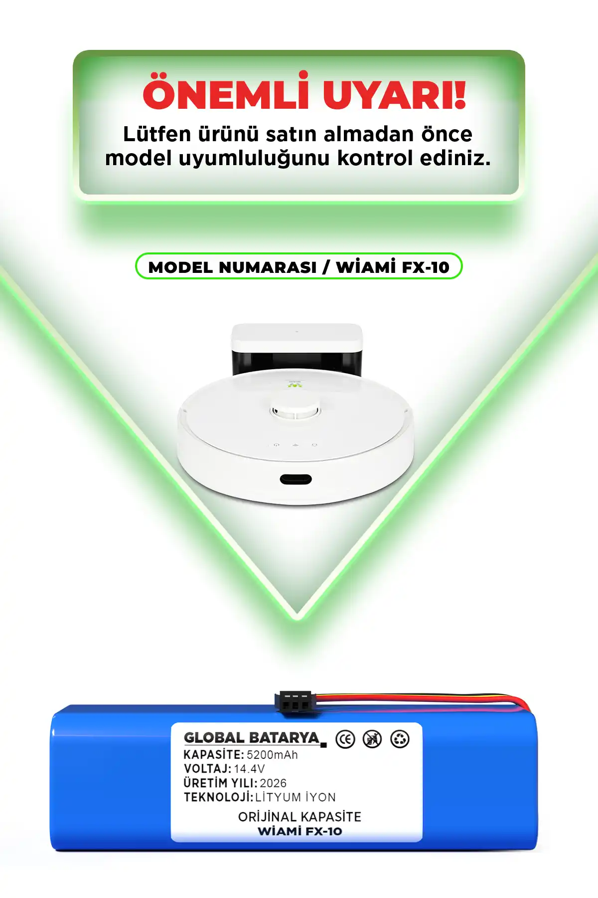 Wiami Fx-10 Akıllı Robot Süpürge Bataryası 14.4v 5200mah Li-ion Pil