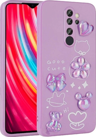 Xiaomi Redmi Note 8 Pro Kılıf Kabartma Figürlü Parlak Zore Toys Silikon Kapak Mor