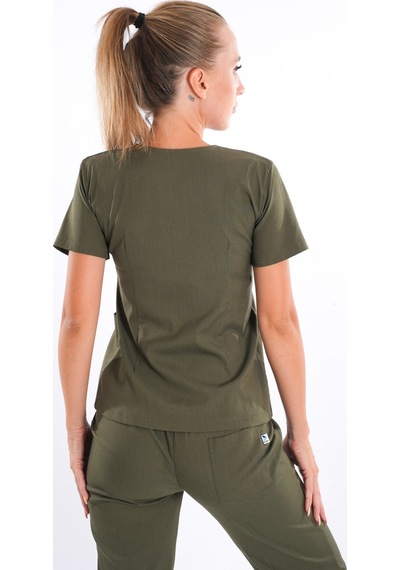 Haki Yeşili Renk Lily Model Fermuarlı Soft Likra Doktor Hemşire Cerrahi Üniforma Takım Haki Haki