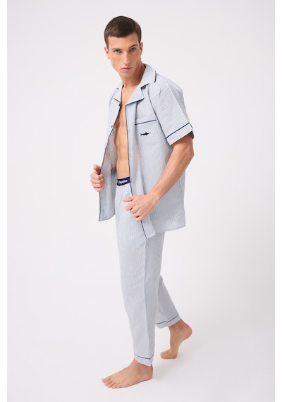 L'espadon Marısılk Seastrıpe Erkek Dokuma Yazlık Kısa Kollu Pantolonlu Pijama & Lounge Takımı-3196 Mavi