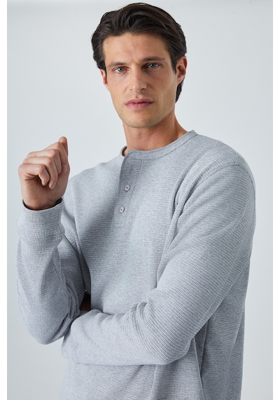 Grımelange Patrıck Erkek Triko Waffle Özel Dokulu Kalın Premium Kumaşlı Düğme Detaylı Grimelanj T-shirt