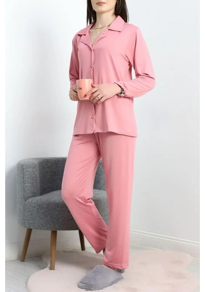 Seka Store Seka Milan Düğmeli Pijama Takımı Koyupembe - 50728.1929. Çok Renkli