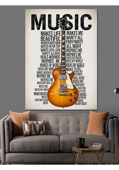 Ahşap Tablo Müzik Gitarı Notaları Soyut