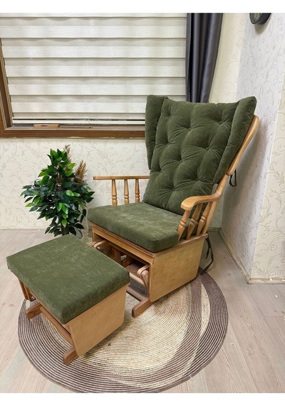 Asedia Mama Puflu Naturel Yeşil Minderli Sallanan Emzirme Koltuğu
