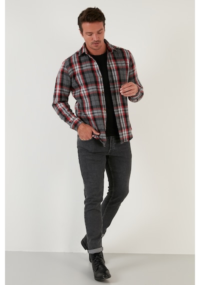 Buratti Ekoseli Uzun Kollu Slim Fit Kışlık Erkek Gömlek Cf21W112844 Gri