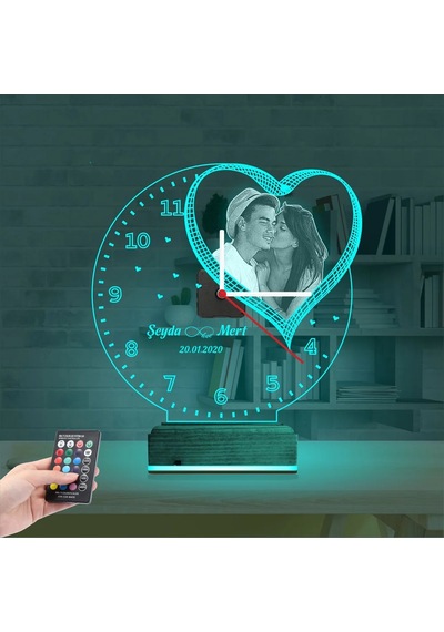 Luvivia Kalp Sevgiliye Hediye V7 Fotoğraflı Saatli 3d Lamba - Masa Gece Lambası