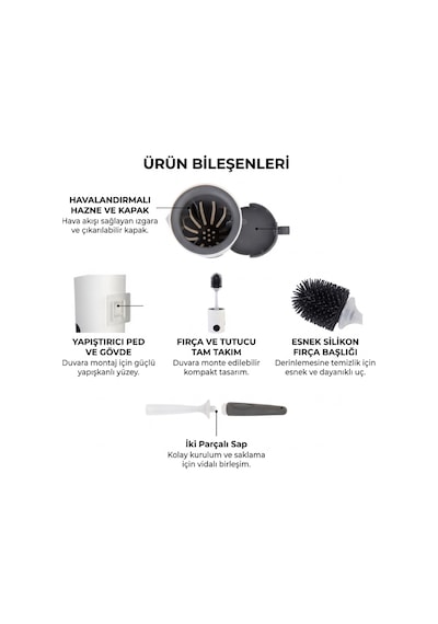 Duvara Monte Tuvalet Fırçası - Deterjan Hazneli - Silikon Diğer