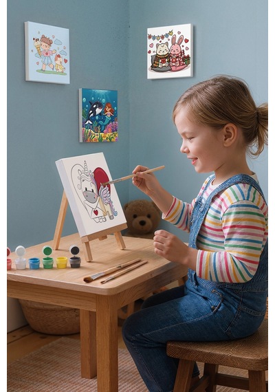 Kalpli Unicorn Boyama Tuvali Şövaleli Boya Seti 20x20