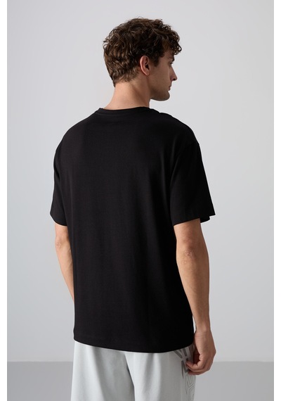Tommy Life Siyah Pamuklu Kalın Yumuşak Dokulu Oversize Fit Baskılı Erkek T-shirt - 88329 Siyah