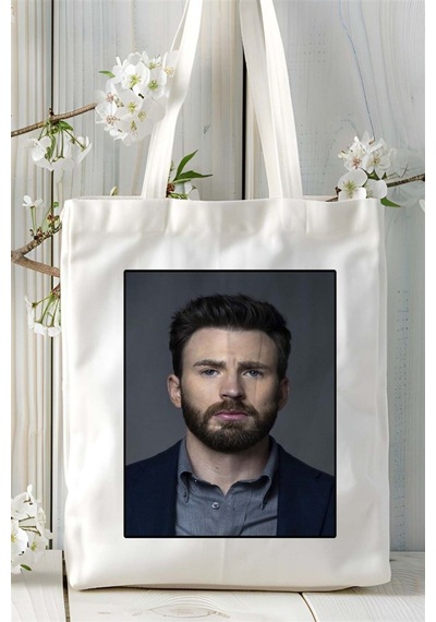 Art Hediye Chris Evans Baskılı Bez Çanta Omuz Çantası Kişiye Özel Desen 2 Çok Renkli