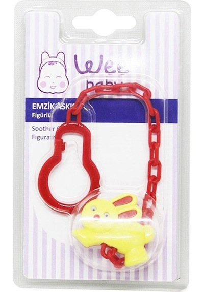 Wee Baby 903 Figürlü Emzik Askısı - Sarı Ayı Kırmızı Sap Sarı