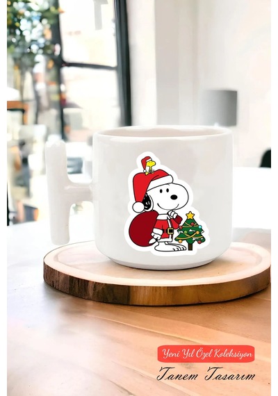 Yeni Yıl Yılbaşı Noel Tasarımlı T Kulp Seramik Kupa 134 Beyaz