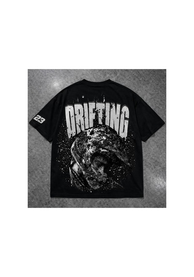 Yolo Street Oversize Unisex Drift Racing Baskılı Siyah Tişört %100 Pamuk Streetwear Siyah