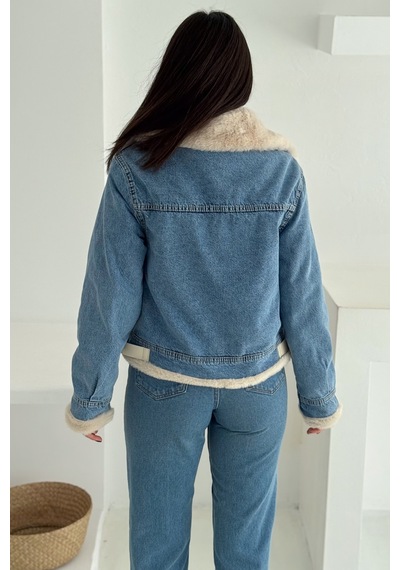 Kadın Kürk Astarlı Denim Ceket Sıcak & Sokak Stili Mavi
