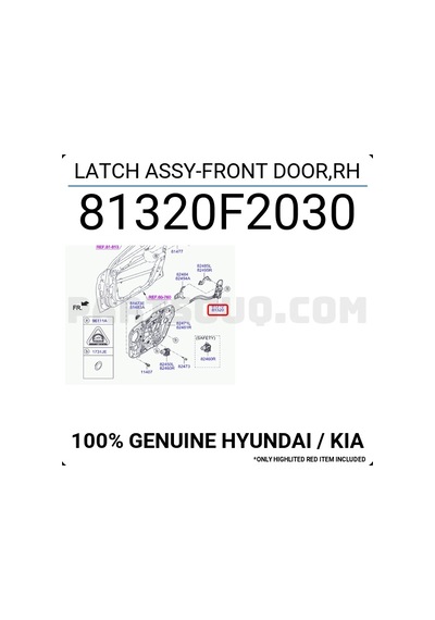 Hyundai Elantra 2016-2019 Kapı Kilidi Otomatik Merkezi Kilit Ön Sağ Oem No:81320f2030