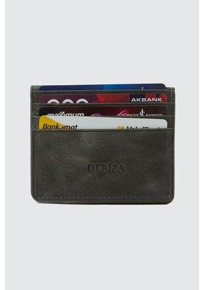 Deriza Hakiki Deri Vintage Mıknatıslı Cüzdan Gri