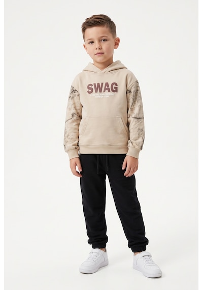 Toontoy Kids Toontoy Erkek Çocuk Kapüşonlu Swag Baskılı Eşofman Takım Bej