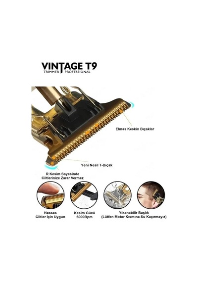 Vintage T9 Profesyonel Şarjlı Saç Ve Sakal Kesme Makinesi