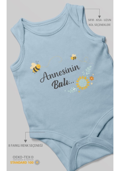 Morivokids Annesinin Balı Sıfır Kollu Bebek Body %100 Pamuk Bebe Mavisi