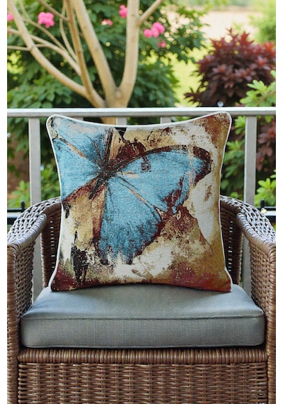 Kırlent Kılıfı Goblen Dokuma Kumaş - 45x45cm Çift Taraflı Biyeli Dekoratif Kırlent Kılıfı - Vs-108 Çok Renkli