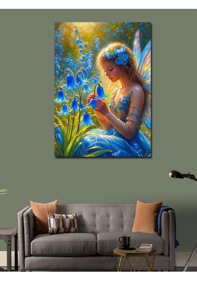 Kanvas Tablo Mavi Çiçek Ve Peri Kızı 50cmx70cm