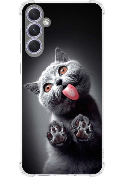 Samsung Galaxy S23fe İle Uyumlu Kedi 2 Baskılı Şeffaf Köşe Korumalı Antişok Kılıf