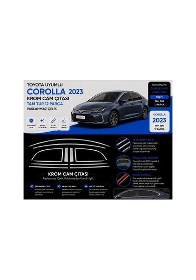 Toyota Corolla 2023 12 Parça Tamtur Krom Cam Çıtası