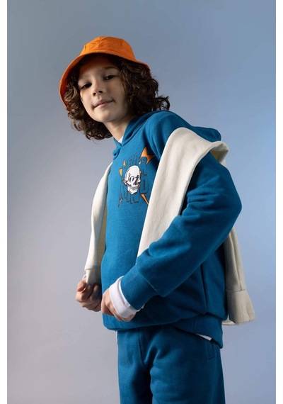 Defacto Erkek Çocuk Regular Fit Kapüşonlu Sweatshirt Z2840A623SPBE183 Mavi
